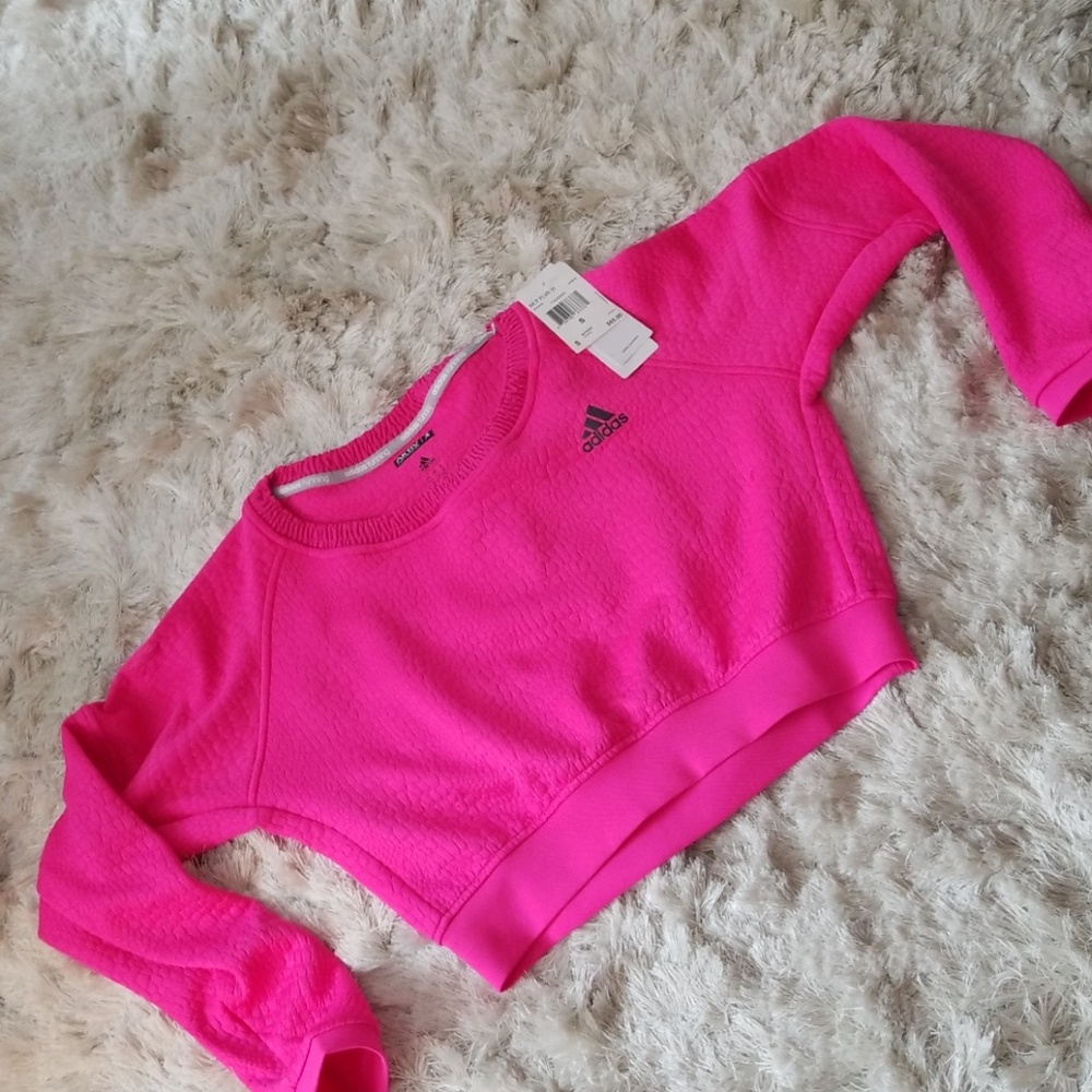 Adidas pink cropped running cancer sweatshirt